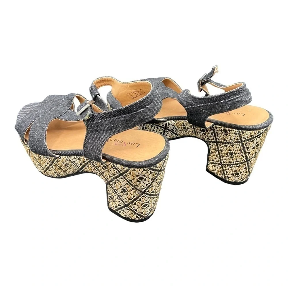 Lov Mark Denim Wicker Platform Sandals NWOT